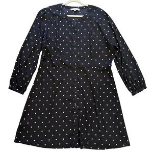 Loft Black White Dress Polka Dot Button-Down Long Sleeves 18 Midi Office Wear